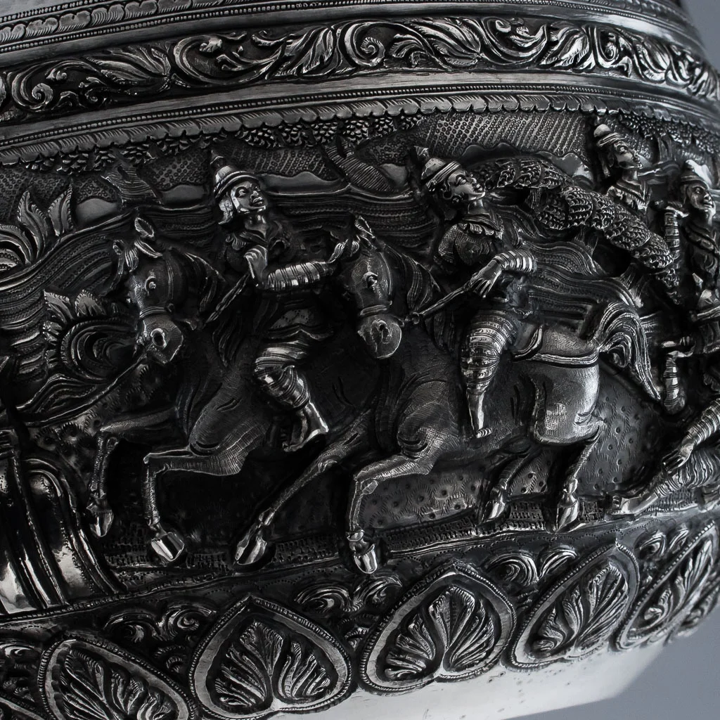ANTIQUE 19thC EXCEPTIONAL BURMESE SOLID SILVER HAND CRAFTED BOWL c.1880-11.jpg