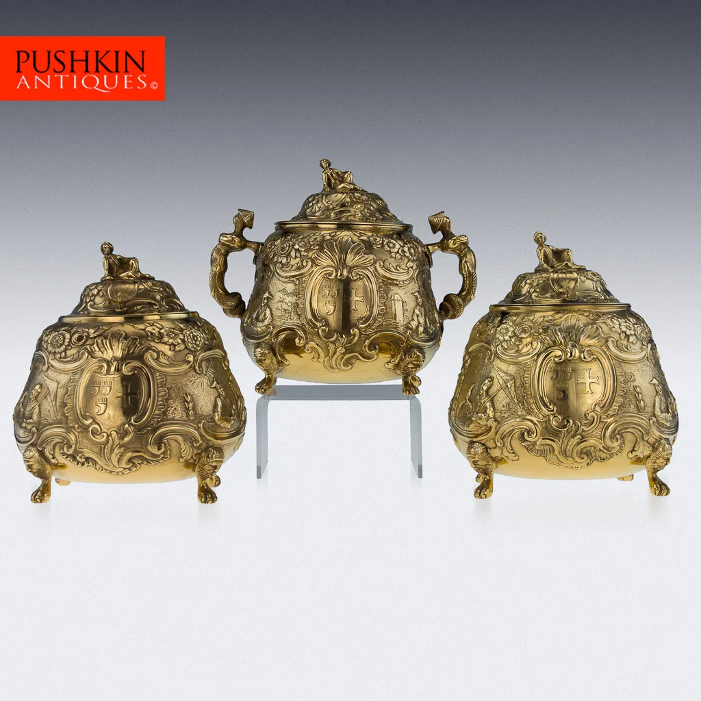 Pushkin Antiques - ANTIQUE 19THC GEORGIAN SOLID SILVER CHINOISERIE TEA CADDY SET, W FOUNTAIN C.1812-01.jpg
