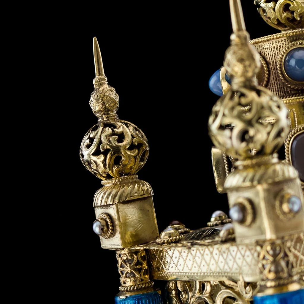 ANTIQUE 20thC AUSTRIAN JEWELLED SOLID SILVER GILT & ENAMEL MANTEL CLOCK c.1900_09.jpg
