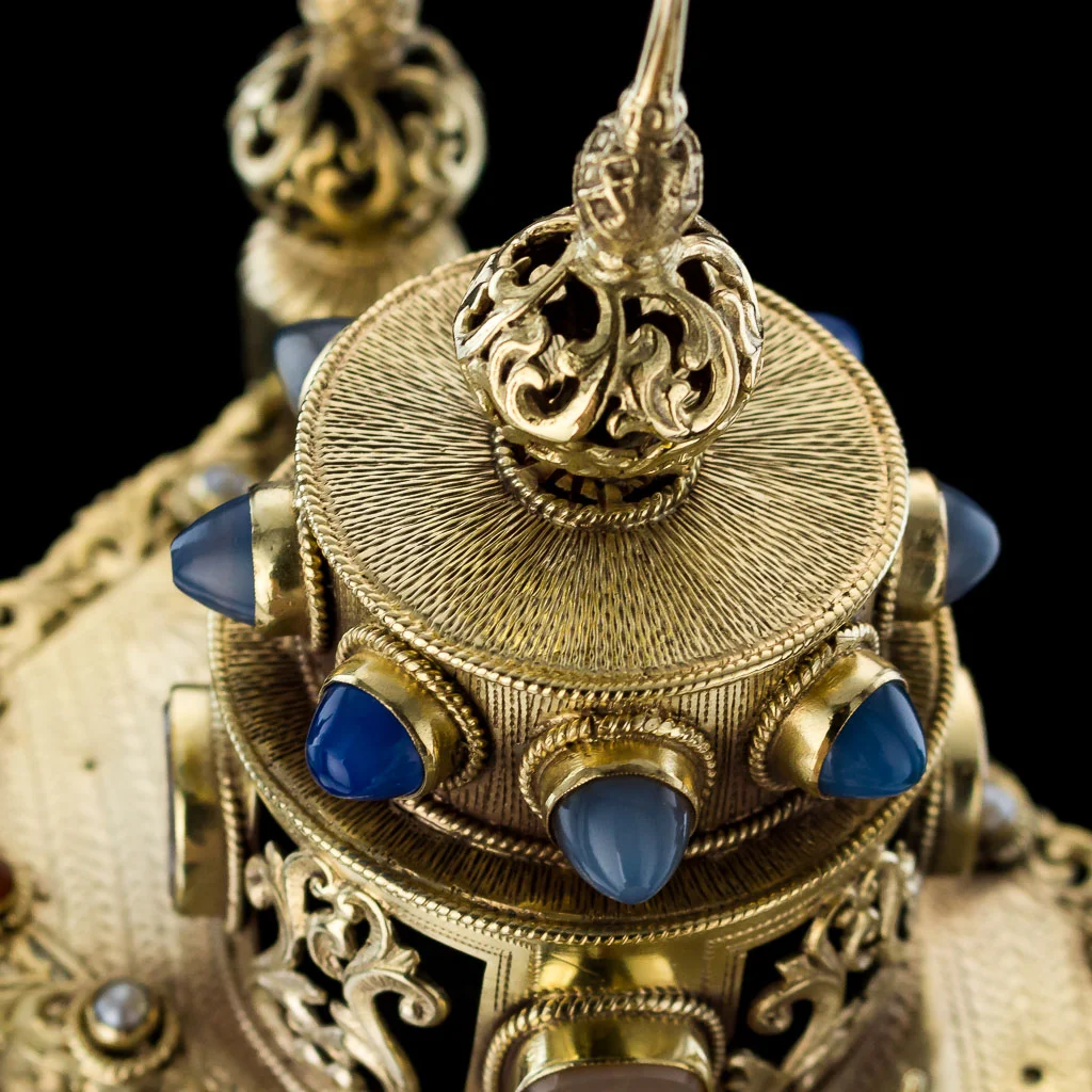 ANTIQUE 20thC AUSTRIAN JEWELLED SOLID SILVER GILT & ENAMEL MANTEL CLOCK c.1900_12.jpg