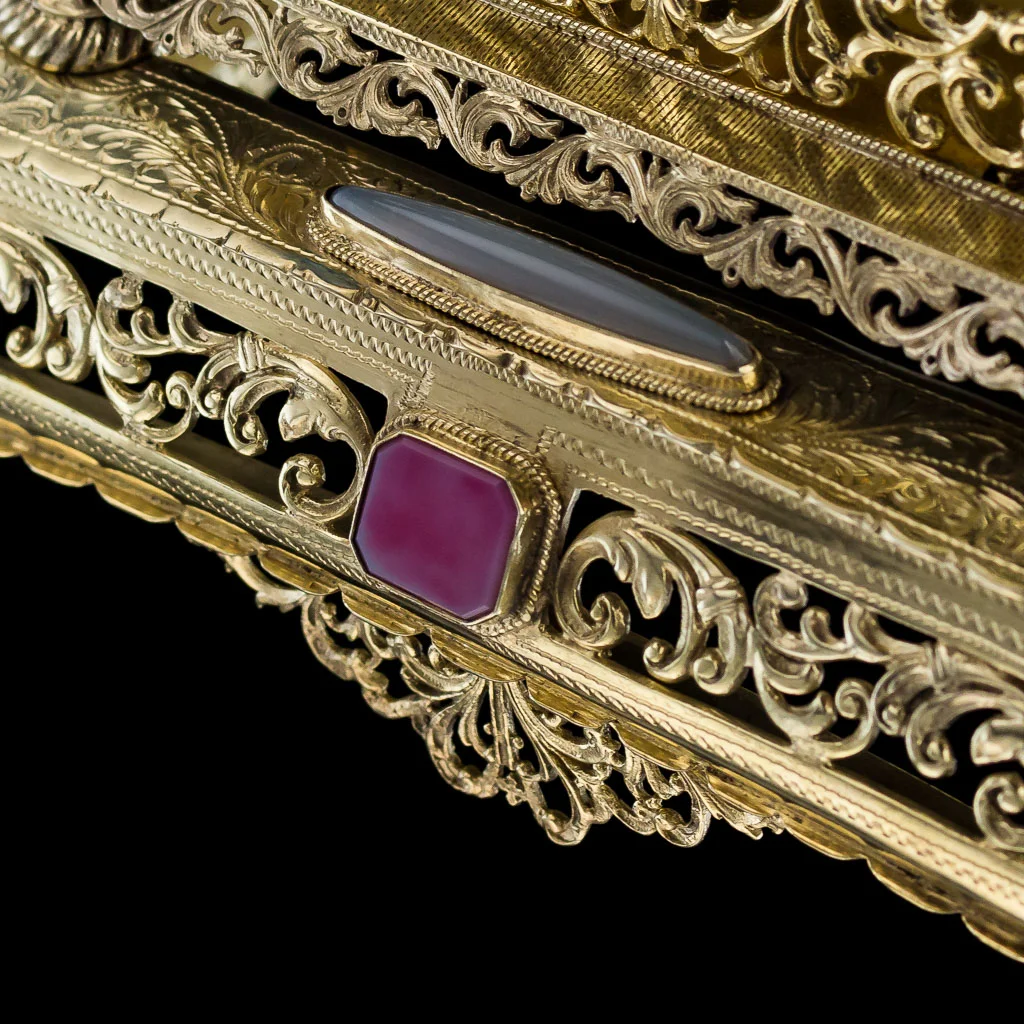 ANTIQUE 20thC AUSTRIAN JEWELLED SOLID SILVER GILT & ENAMEL MANTEL CLOCK c.1900_20.jpg