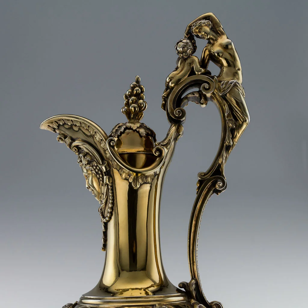 ANTIQUE 19thC VICTORIAN SOLID SILVER GILT & GLASS EWER JUG, JOHN FIGG c1857_10.jpg