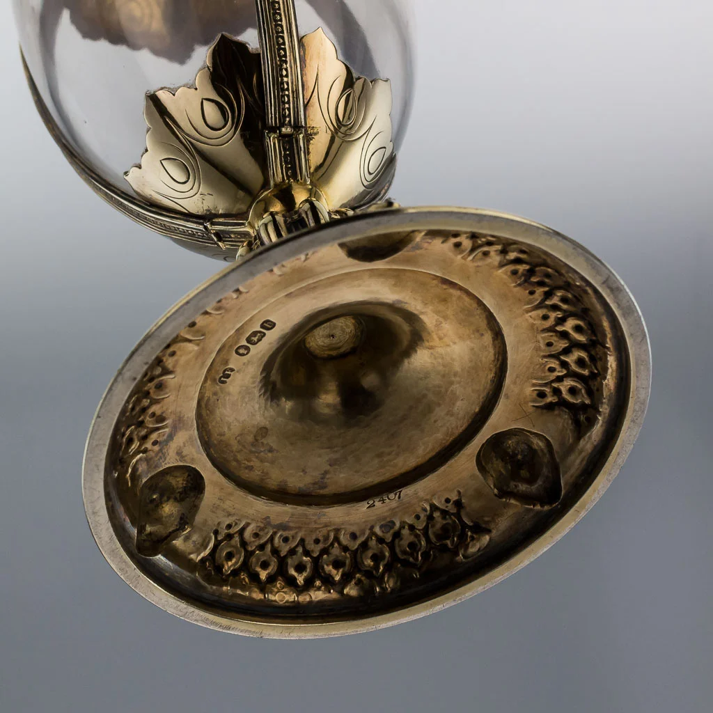 ANTIQUE 19thC VICTORIAN SOLID SILVER GILT & GLASS EWER JUG, JOHN FIGG c1857_19.jpg