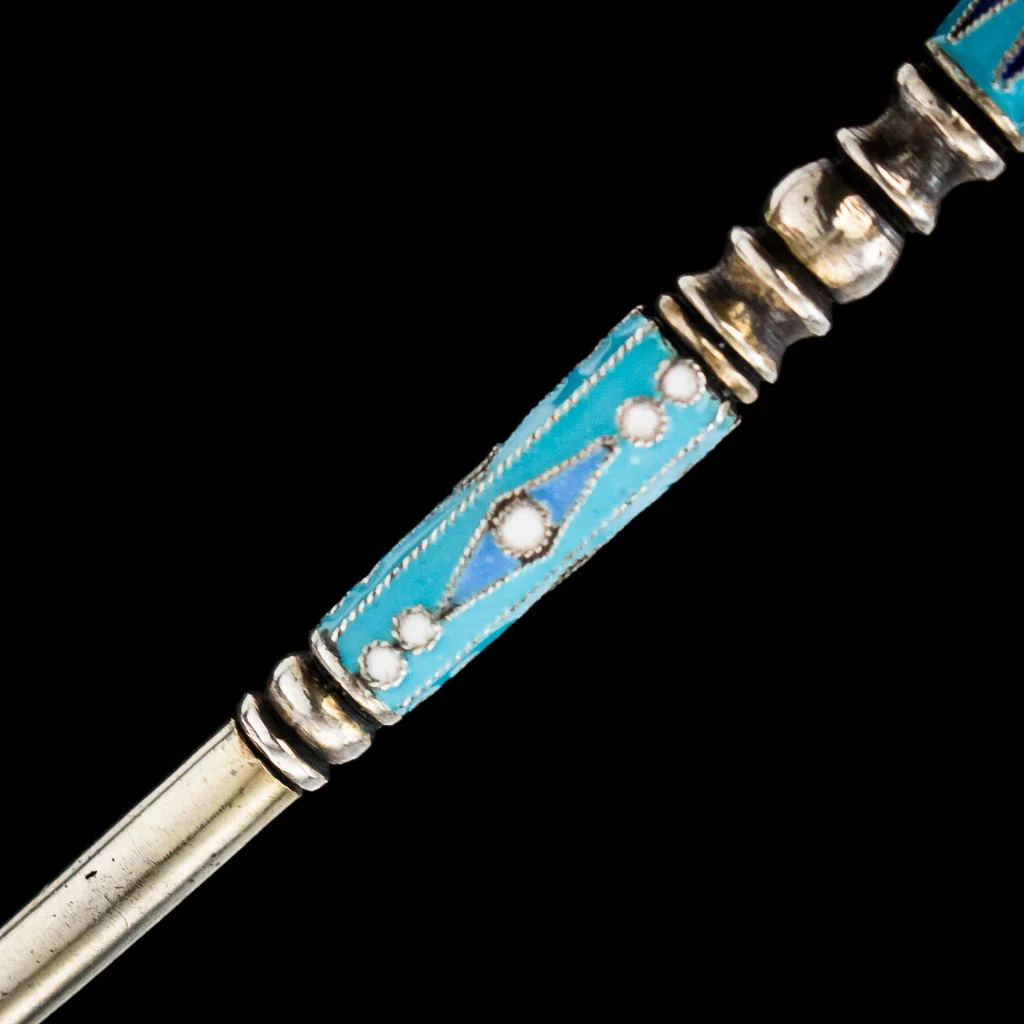 Pushkin Antiques - ANTIQUE 20thC RUSSIAN SOLID SILVER & CLOISONNE ENAMEL SPOON c.1900-08.jpg