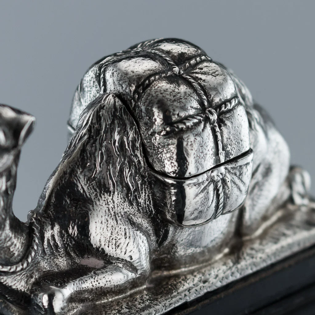 pushkin antiques ANTIQUE 20thC EDWARDIAN SOLID SILVER NOVELTY CAMEL BOX, LONDON c.1904-11.jpg