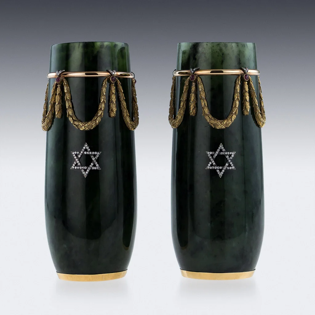 pushkin antiques STUNNING 20thC RUSSIAN STYLE 18K GOLD, NEPHRITE, DIAMONDS, RUBIES, VASES c.1980-03.jpg
