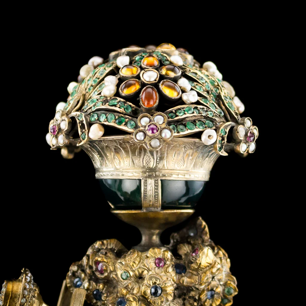 pushkin antiques ANTIQUE 19thC AUSTRIAN JEWELLED, SOLID SILVER GILT & ENAMEL MANTEL CLOCK c.1890-07.jpg
