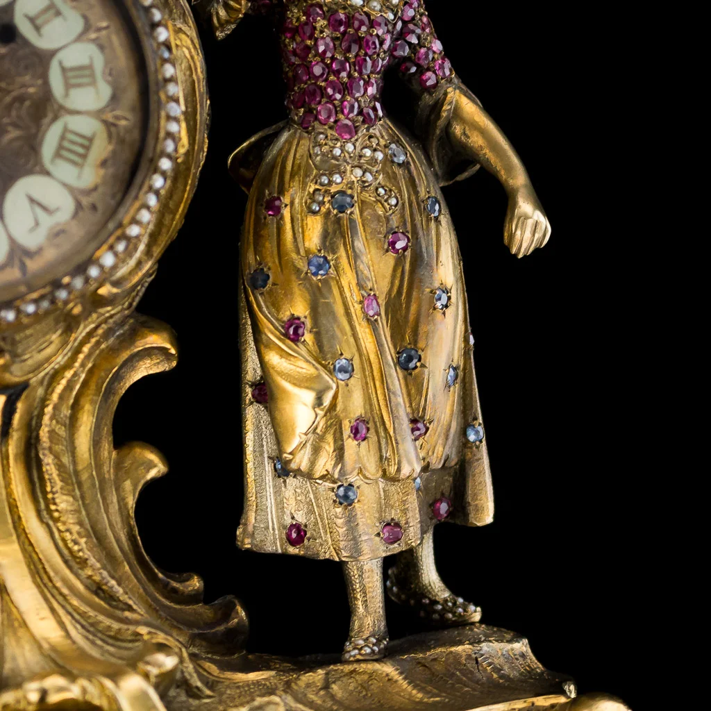 pushkin antiques ANTIQUE 19thC AUSTRIAN JEWELLED, SOLID SILVER GILT & ENAMEL MANTEL CLOCK c.1890-11.jpg