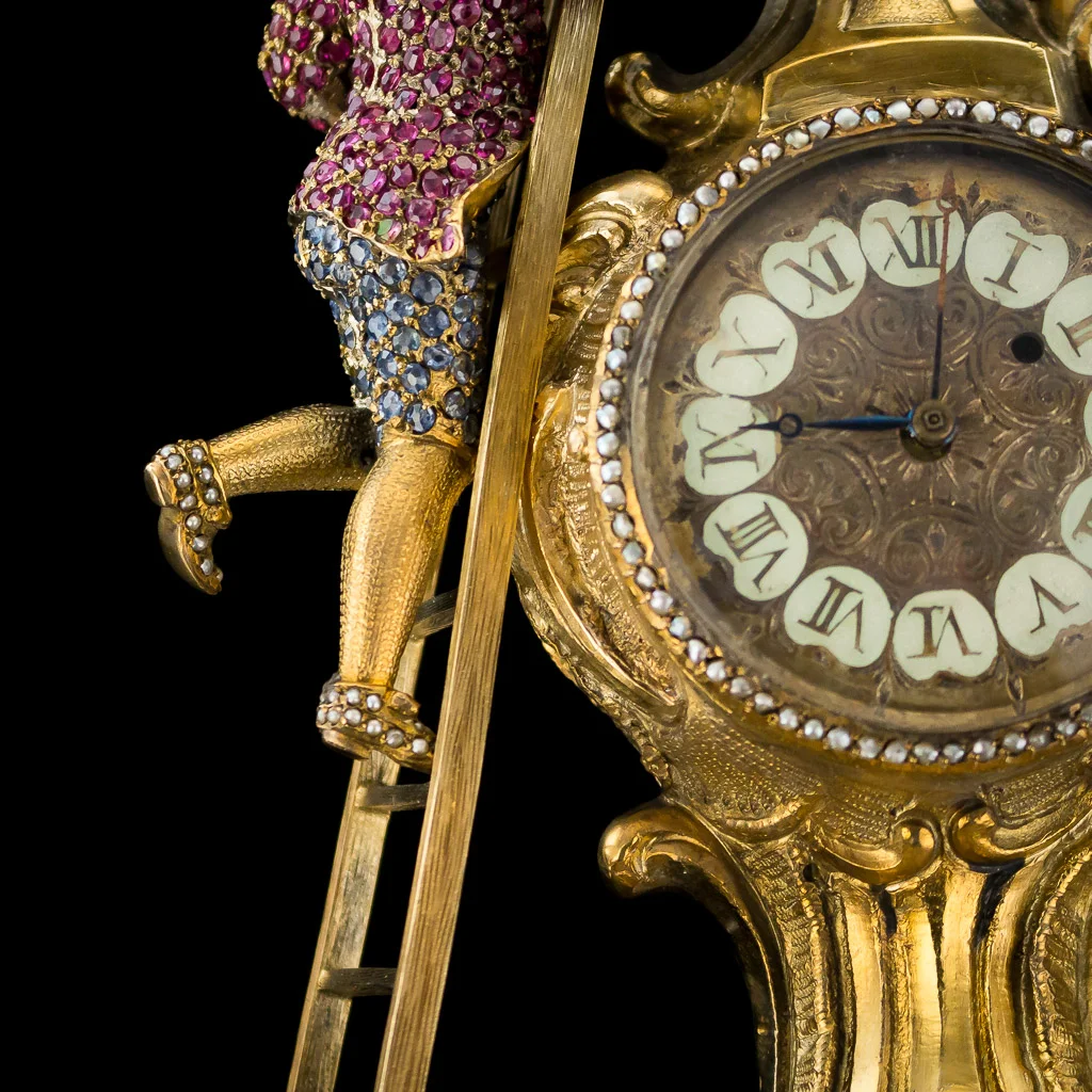 pushkin antiques ANTIQUE 19thC AUSTRIAN JEWELLED, SOLID SILVER GILT & ENAMEL MANTEL CLOCK c.1890-13.jpg