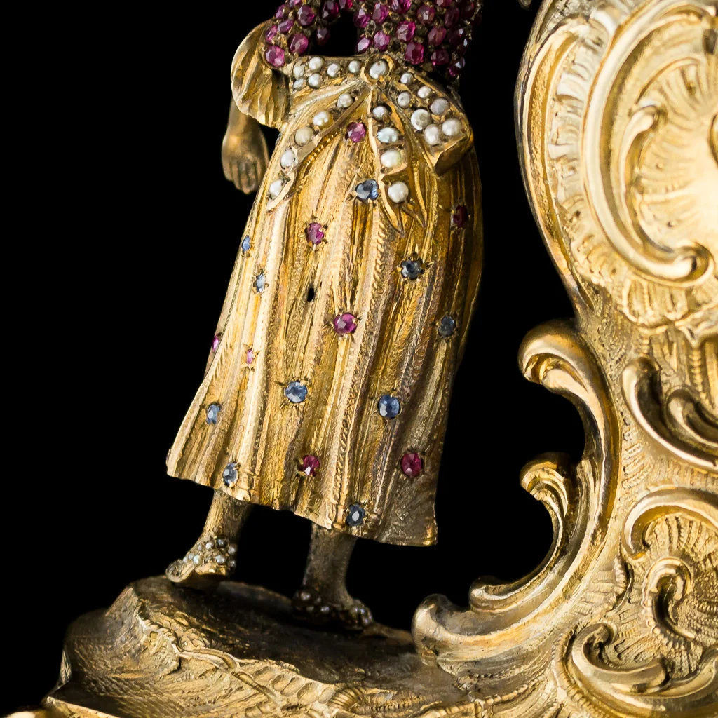 pushkin antiques ANTIQUE 19thC AUSTRIAN JEWELLED, SOLID SILVER GILT & ENAMEL MANTEL CLOCK c.1890-15.jpg