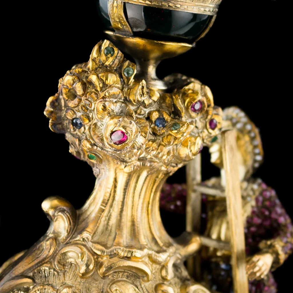 pushkin antiques ANTIQUE 19thC AUSTRIAN JEWELLED, SOLID SILVER GILT & ENAMEL MANTEL CLOCK c.1890-22.jpg