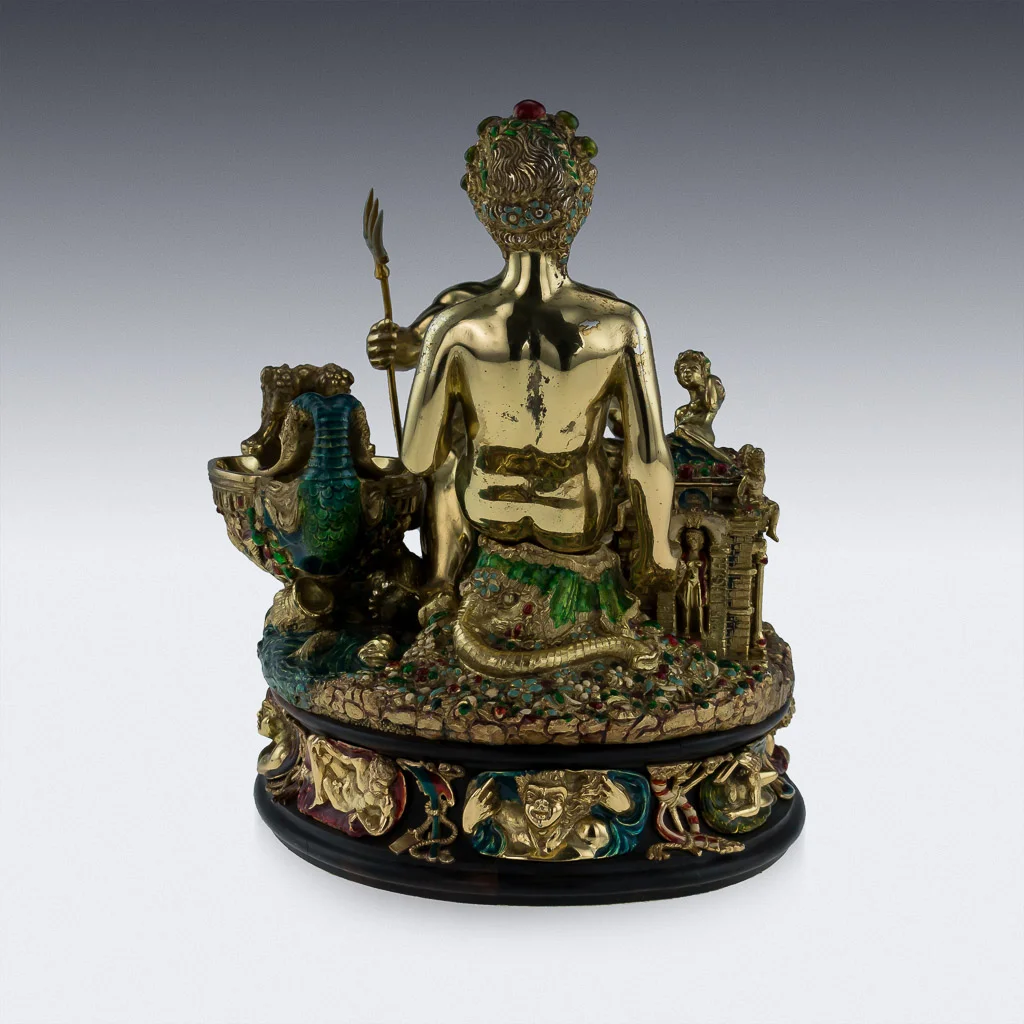pushkin antiques - STUNNING 20thC ITALIAN SOLID SILVER GILT & ENAMEL CELLINI SALT CELLAR c.1960-03.jpg