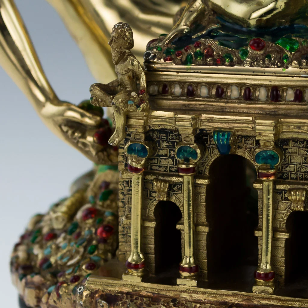 pushkin antiques - STUNNING 20thC ITALIAN SOLID SILVER GILT & ENAMEL CELLINI SALT CELLAR c.1960-09.jpg