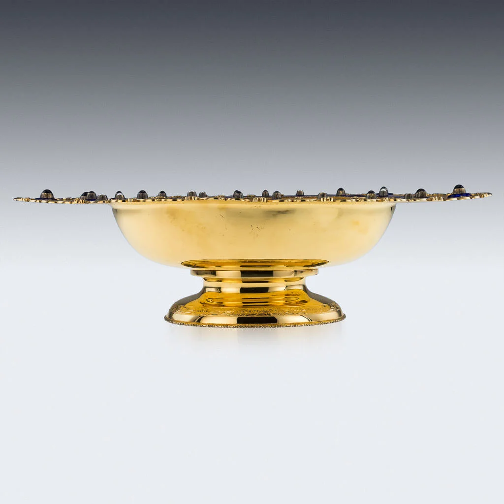pushkin antiques - ANTIQUE 20thC AUSTRIAN SOLID SILVER GILT JEWELLED & ENAMELLED BOWL c.1920-02.jpg