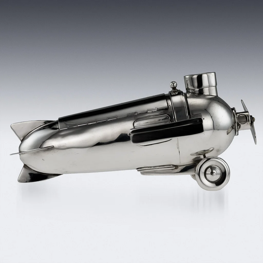 PUSHKIN ANTIQUES - ANTIQUE 20thC GERMAN ART DECO SOLID SILVER AIRPLANE SMOKERS COMPANION c.1930 - 04.jpg