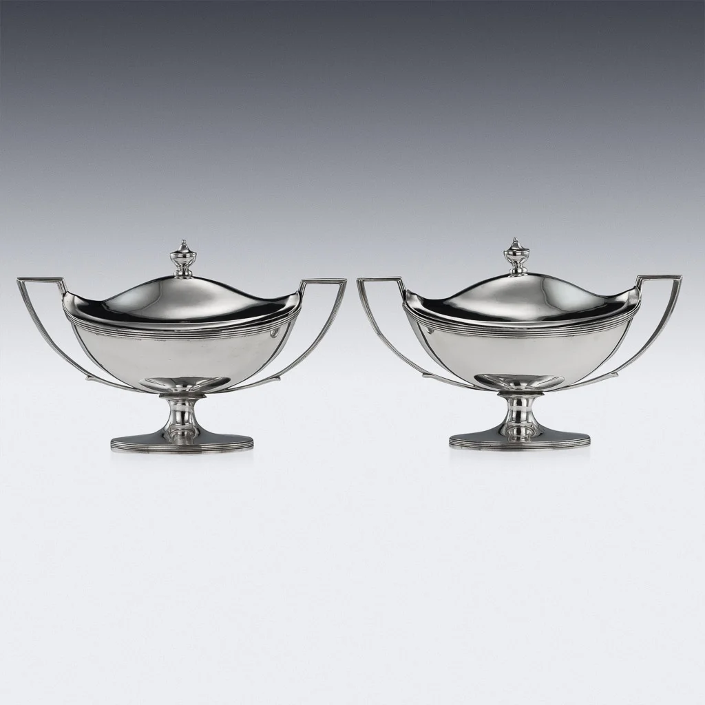 PUSHKIN ANTIQUES - ANTIQUE 19thC GEORGIAN SOLID SILVER PAIR OF SAUCE TUREENS, JOHN EMES c.1803 - 04.jpg