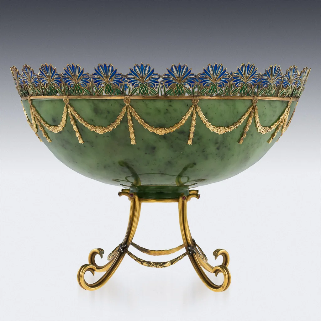 PUSHKIN ANTIQUES - STUNNING 20thC RUSSIAN STYLE 18K GOLD, NEPHRITE, DIAMONDS, RUBIES, BOWL c.1980- 03.jpg