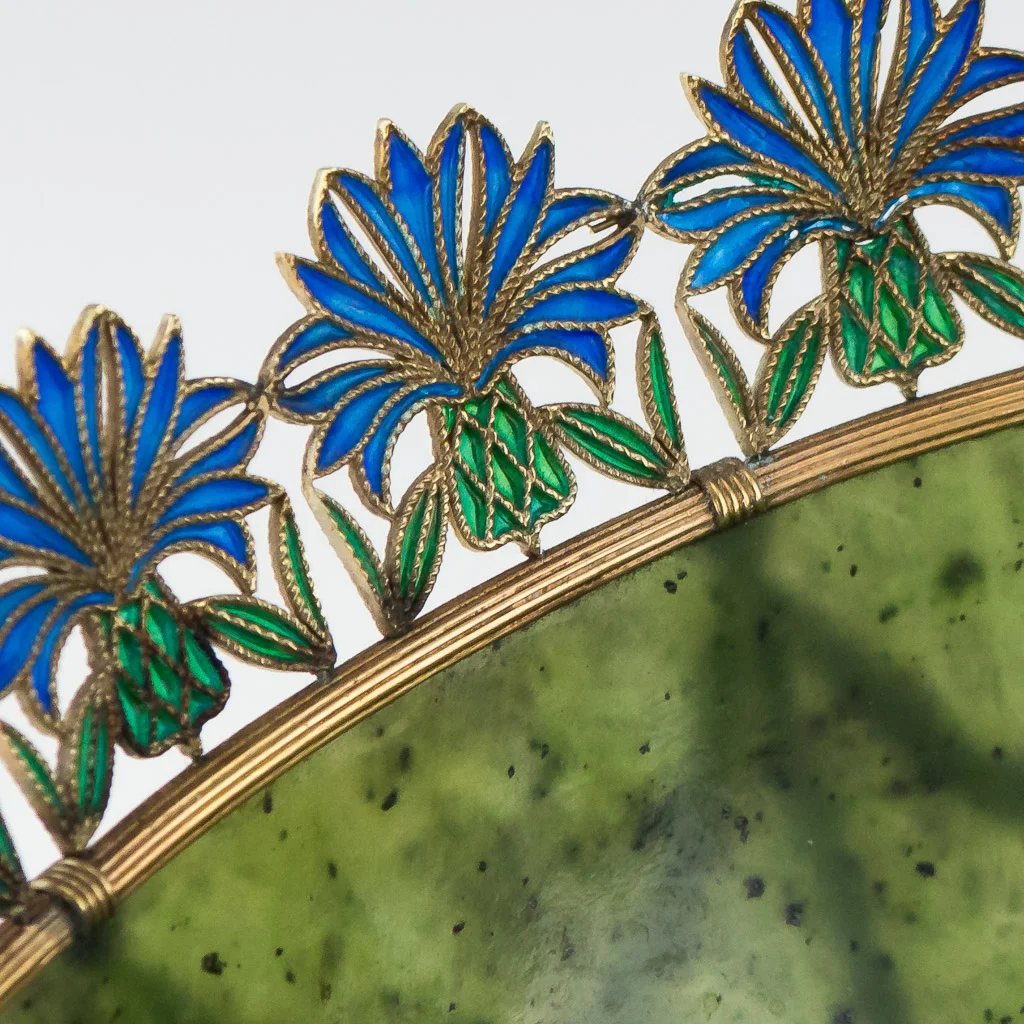 PUSHKIN ANTIQUES - STUNNING 20thC RUSSIAN STYLE 18K GOLD, NEPHRITE, DIAMONDS, RUBIES, BOWL c.1980- 11.jpg