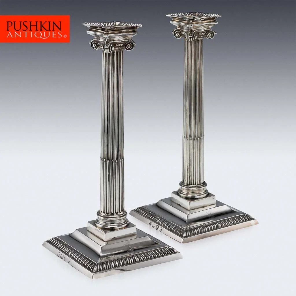 ANTIQUE 18thC GEORGIAN SOLID SILVER PAIR OF COLUMN CANDLESTICKS, W CAFE c.1768.jpg