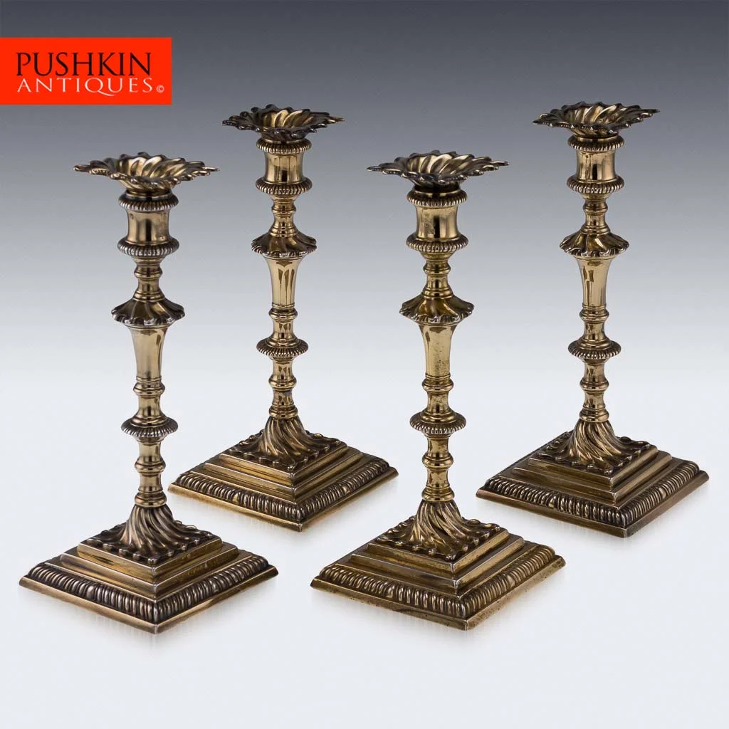 ANTIQUE 18thC GEORGIAN SOLID SILVER SET OF 4 GILT CANDLESTICKS, W CRIPPS c.1759.jpg