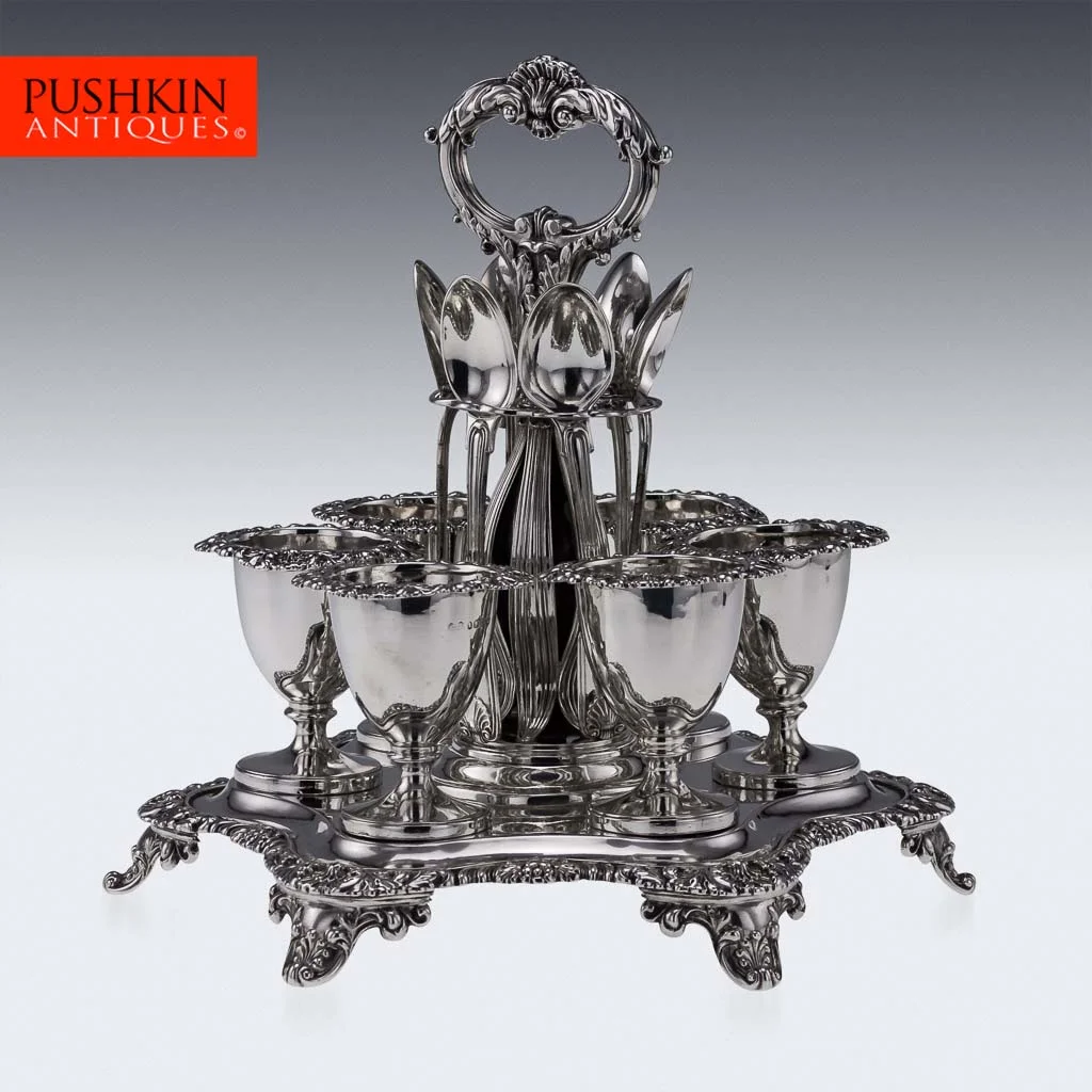ANTIQUE 19thC WILLIAM IV SOLID SILVER LARGE EGG CRUET STAND, BARNARDS c.1831.jpg