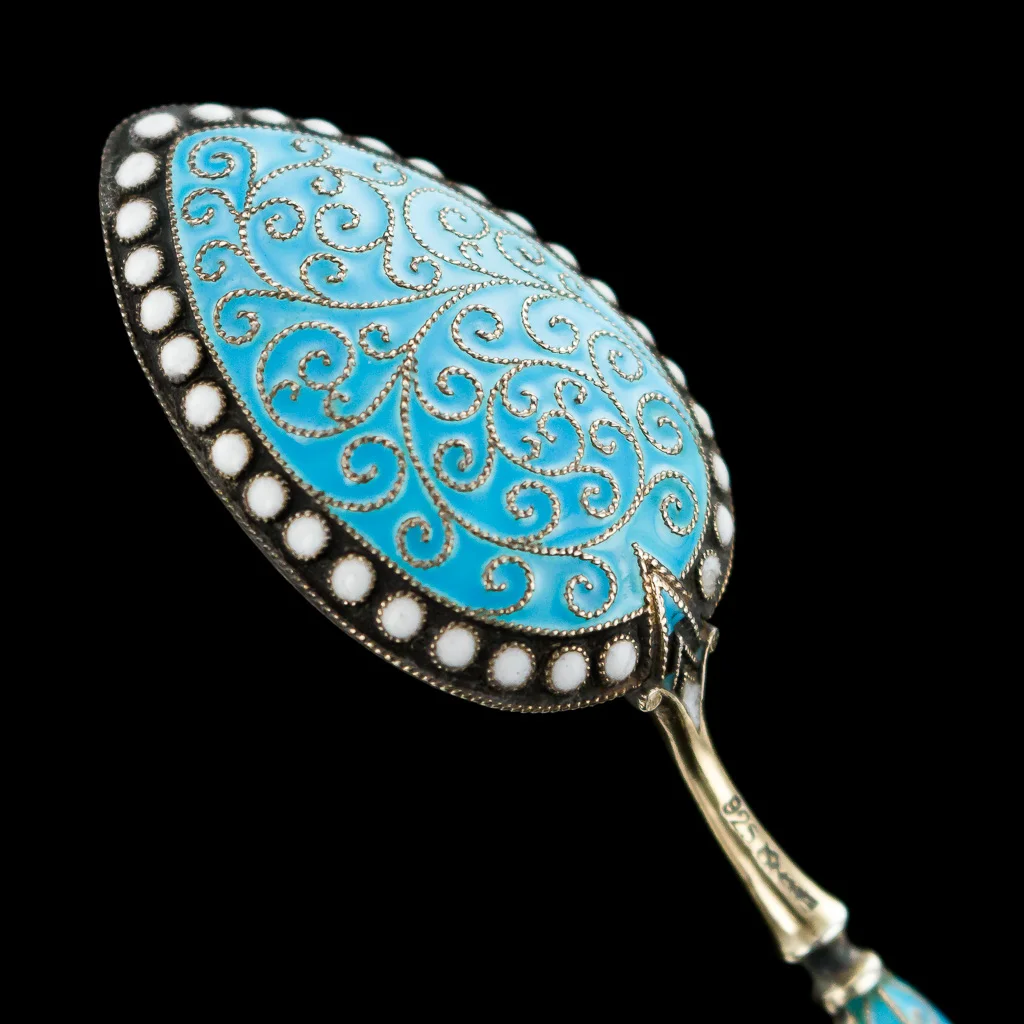 Pushkin Antiques - ANTIQUE 19THC NORWEGIAN SOLID SILVER & ENAMEL SPOONS & STRAINER, ANDERSEN C.1890-05.jpg