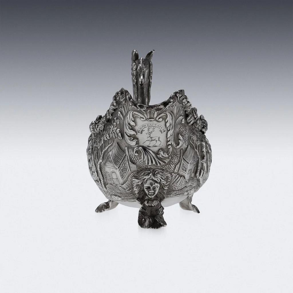 Pushkin Antiques - ANTIQUE 19thC GEORGIAN SOLID SILVER TENIERS SAUCE BOAT, E FARRELL c.1818-04.jpg