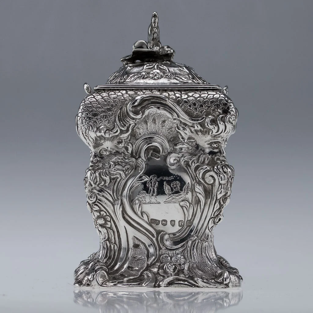 Pushkin Antiques - ANTIQUE 19THC GEORGIAN SOLID SILVER EXCEPTIONAL TEA CADDY, FARRELL C.1817-05.jpg