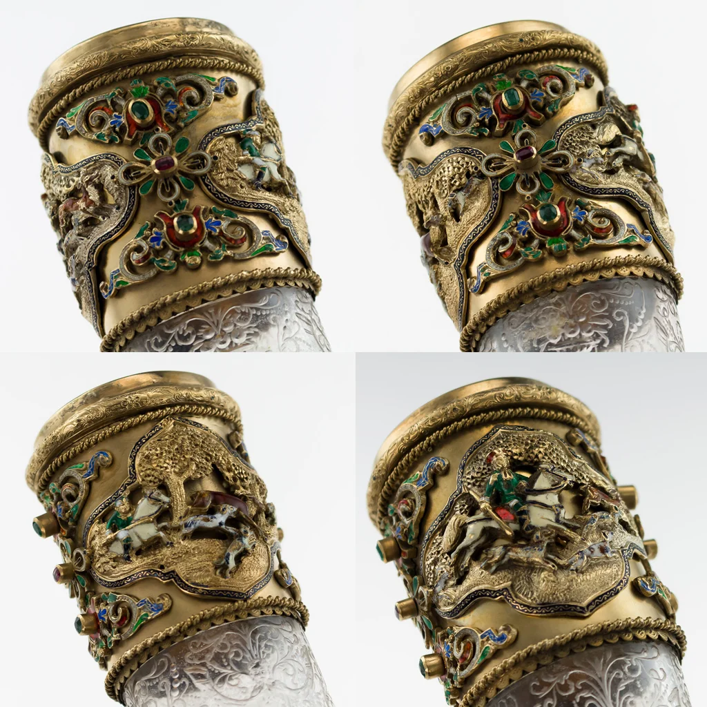 Pushkin Antiques - ANTIQUE 19thC AUSTRIAN SILVER GILT, ROCK CRYSTAL & ENAMEL HUNTING HORN c.1890-10.jpg