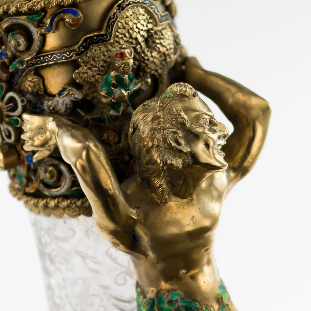 Pushkin Antiques - ANTIQUE 19thC AUSTRIAN SILVER GILT, ROCK CRYSTAL & ENAMEL HUNTING HORN c.1890-15.jpg