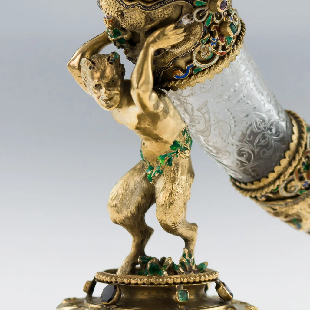 Pushkin Antiques - ANTIQUE 19thC AUSTRIAN SILVER GILT, ROCK CRYSTAL & ENAMEL HUNTING HORN c.1890-21.jpg