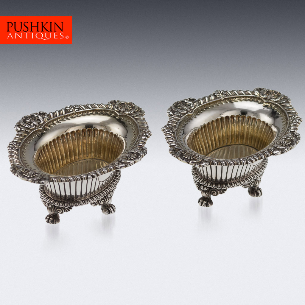 ANTIQUE 19THC RARE GEORGIAN PAUL STORR SOLID SILVER SALTS, LONDON C.1809.jpg