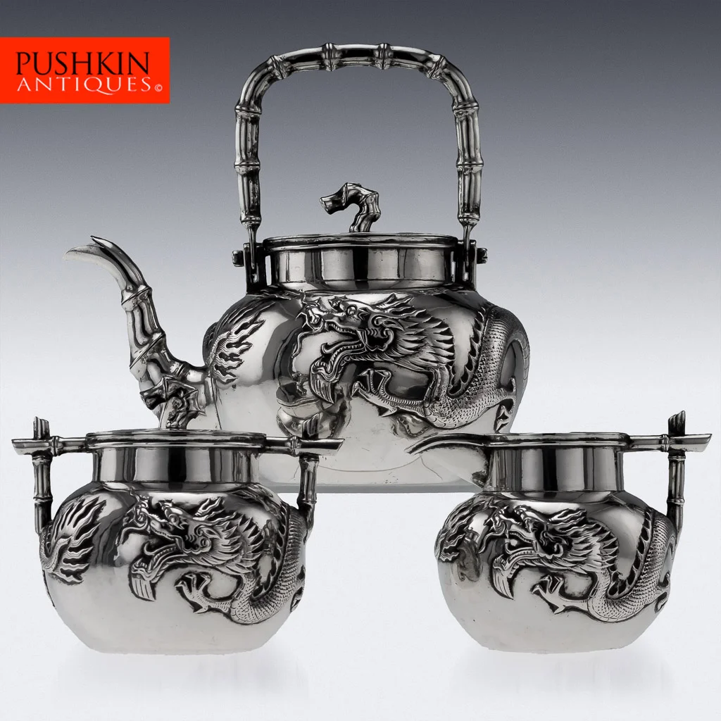 ANTIQUE 20thC CHINESE EXPORT SOLID SILVER 3 PS DRAGON TEA SET, JI HUA c1910.jpg