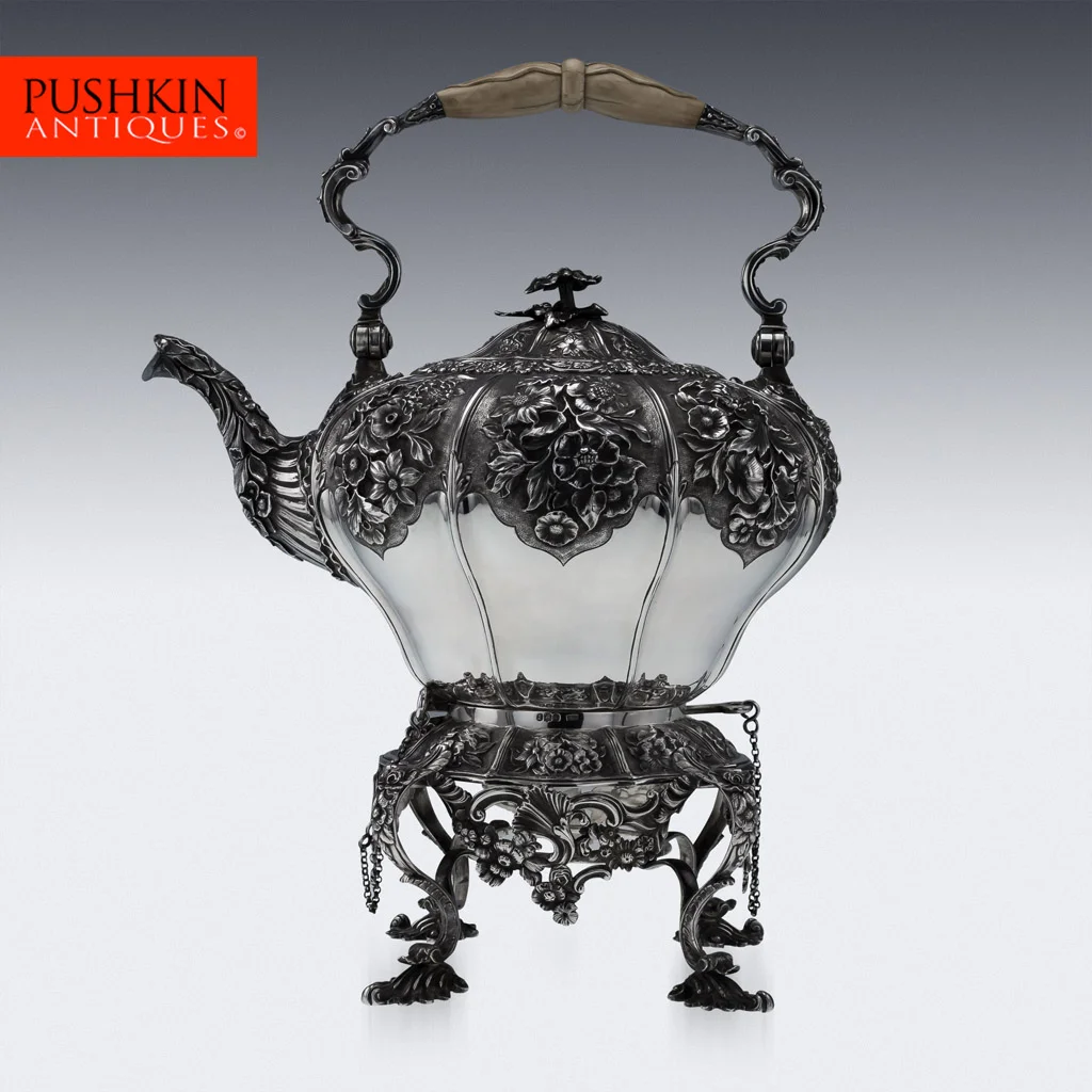 ANTIQUE 19thC GEORGIAN SOLID SILVER TEA KETTLE ON STAND & BURNER, LONDON c.1827.jpg