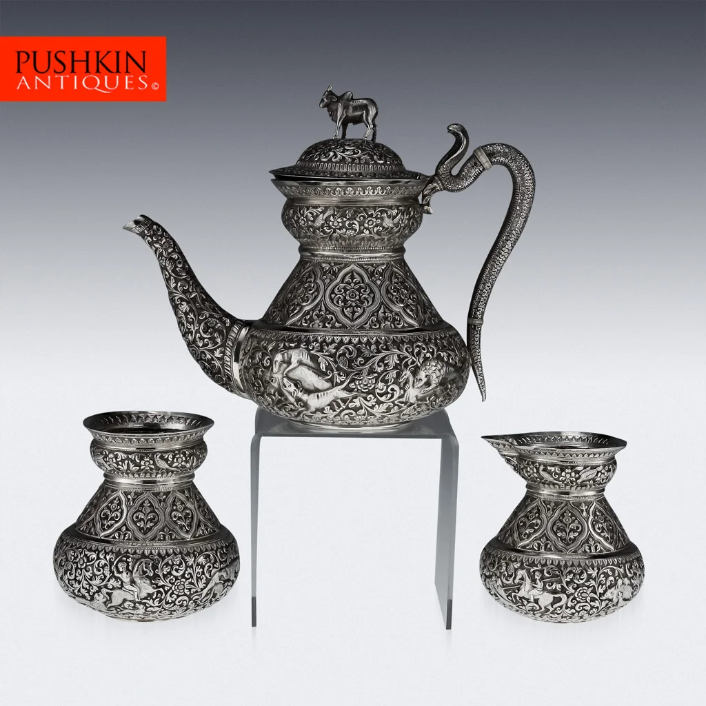 ANTIQUE 19thC INDIAN CUTCH SOLID SILVER 3PS TEA SET, SHAMJI MUKONJI c1880.jpg
