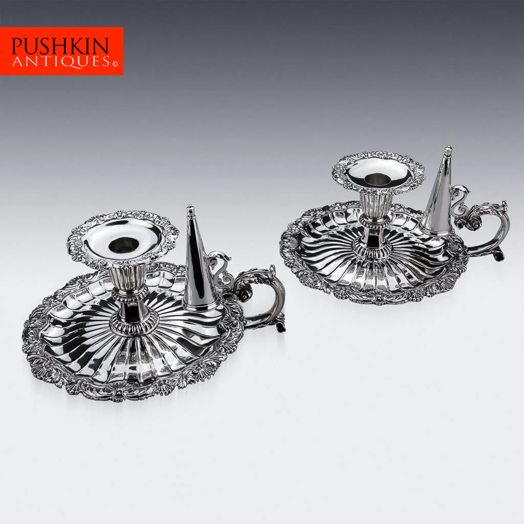 Pushkin Antiques - ANTIQUE 19thC RARE GEORGIAN PAUL STORR SOLID SILVER PAIR OF CHAMBERSTICKS c.1817-01.jpg