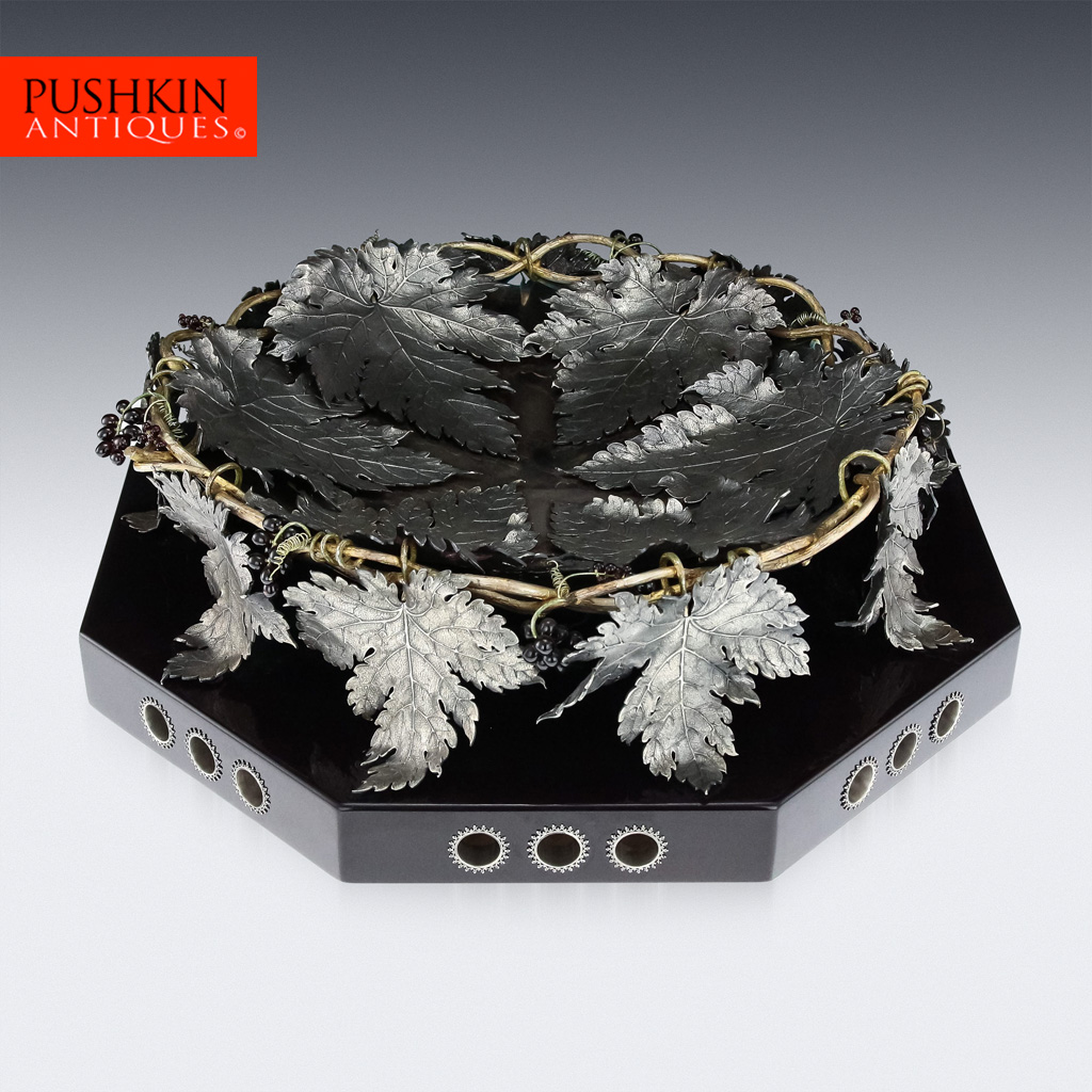 Pushkin Antiques- MODERN 20thC ITALIAN SOLID SILVER IMPRESSIVE GRAPEVINE CENTERPIECE BOWL c.1980-01.jpg