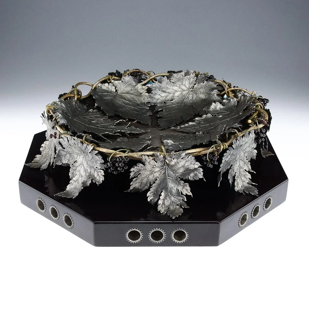 Pushkin Antiques- MODERN 20thC ITALIAN SOLID SILVER IMPRESSIVE GRAPEVINE CENTERPIECE BOWL c.1980-03.jpg