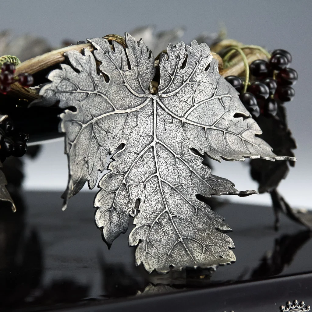 Pushkin Antiques- MODERN 20thC ITALIAN SOLID SILVER IMPRESSIVE GRAPEVINE CENTERPIECE BOWL c.1980-07.jpg