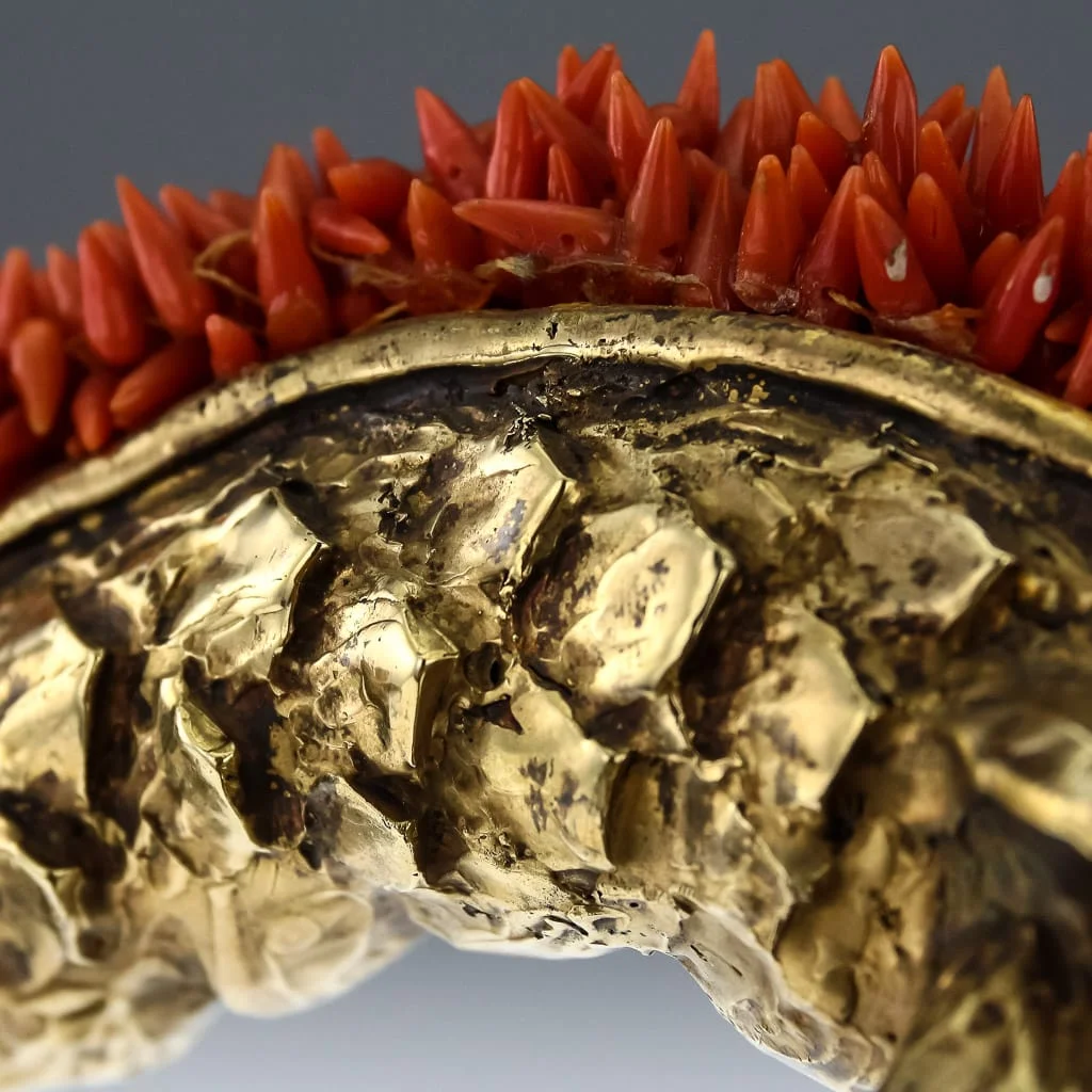Pushkin Antiques- UNIQUE 20thC ITALIAN GILT SOLID SILVER & CORAL CAST MASSIVE DRAGON FIGURE c.1980-16.jpg
