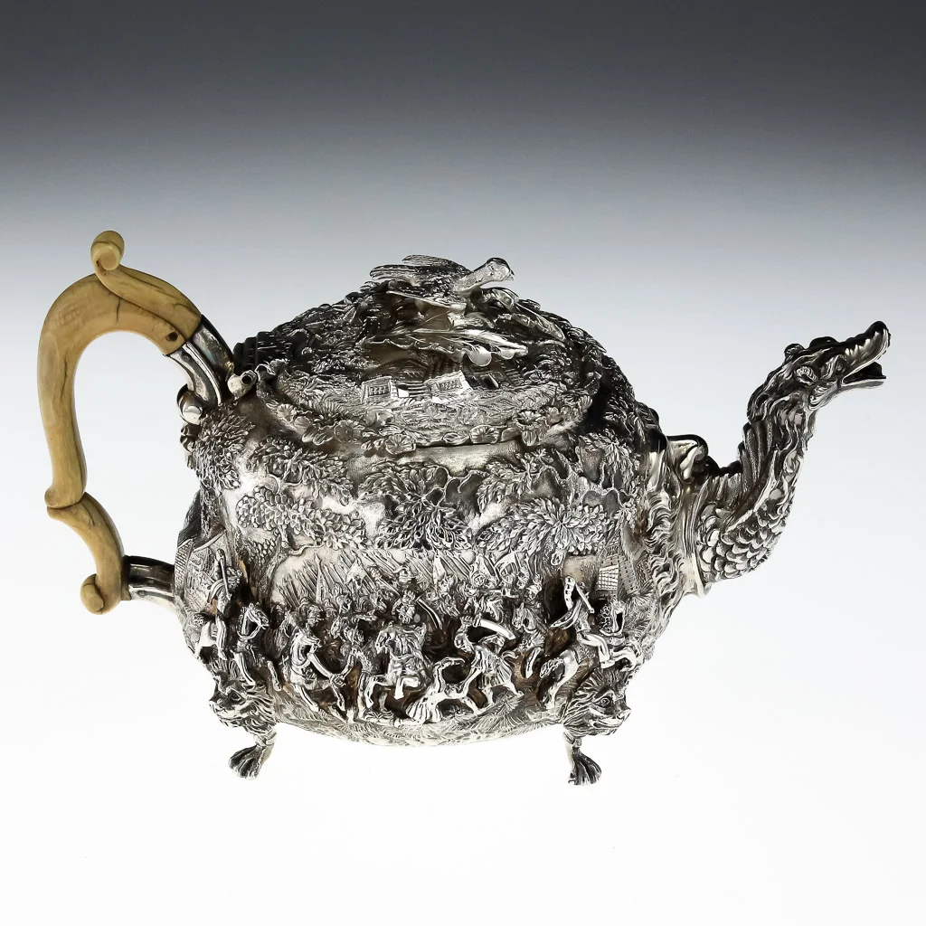 Pushkin Antiques - ANTIQUE 19thC RARE GEORGIAN SOLID SILVER MAGNIFICENT TEAPOT, E FARRELL c.1819-03.jpg