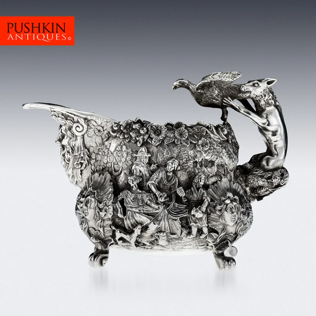 Pushkin Antiques - ANTIQUE 19thC RARE GEORGIAN SOLID SILVER MAGNIFICENT CREAM JUG, E FARRELL c.1819-01.jpg