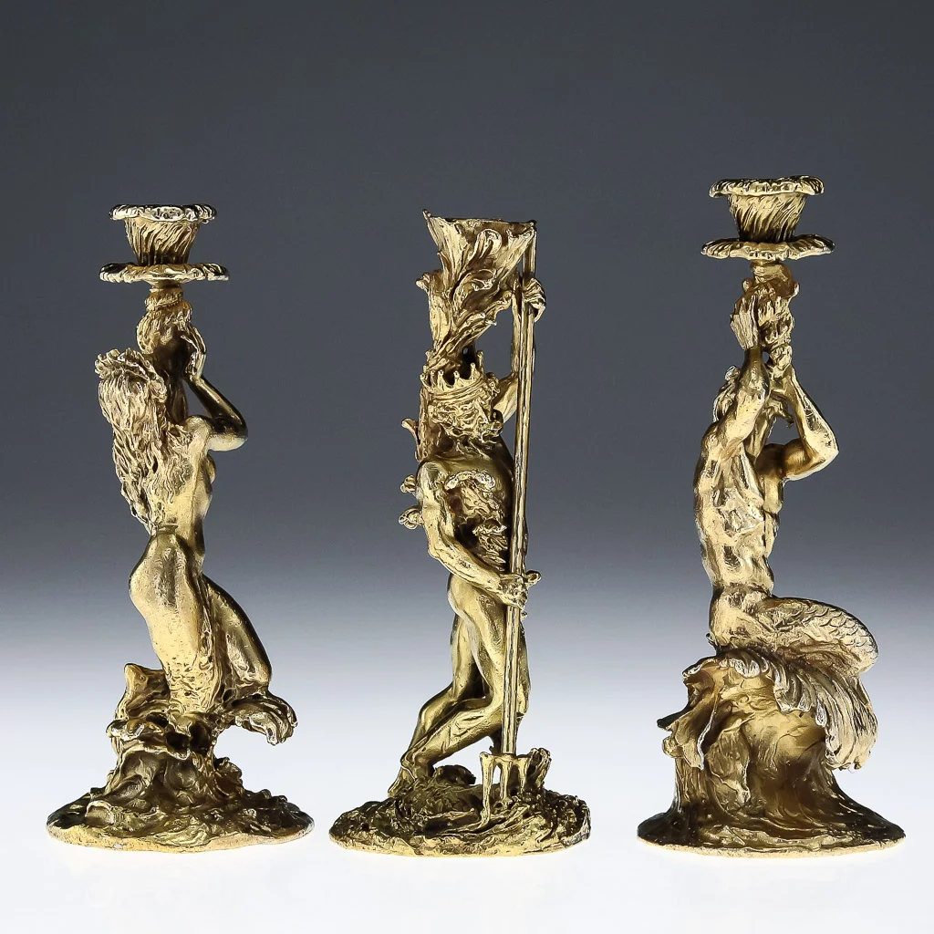 Pushkin Antiques - ANTIQUE STYLE 20thC ITALIAN SOLID SILVER GILT SET OF FIGURAL CANDLESTICKS c.1960-02.jpg