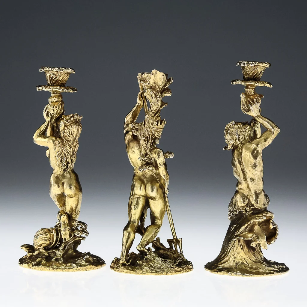 Pushkin Antiques - ANTIQUE STYLE 20thC ITALIAN SOLID SILVER GILT SET OF FIGURAL CANDLESTICKS c.1960-03.jpg