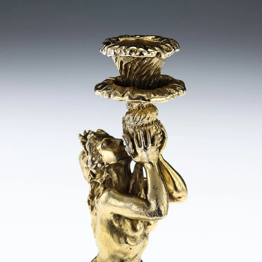 Pushkin Antiques - ANTIQUE STYLE 20thC ITALIAN SOLID SILVER GILT SET OF FIGURAL CANDLESTICKS c.1960-07.jpg