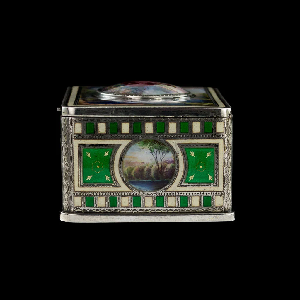 Alessio Lorenzi - ANTIQUE 19THC STUNNING SOLID SILVER & HAND PAINTED ENAMEL JEWELLERY BOX C.1890-03.jpg