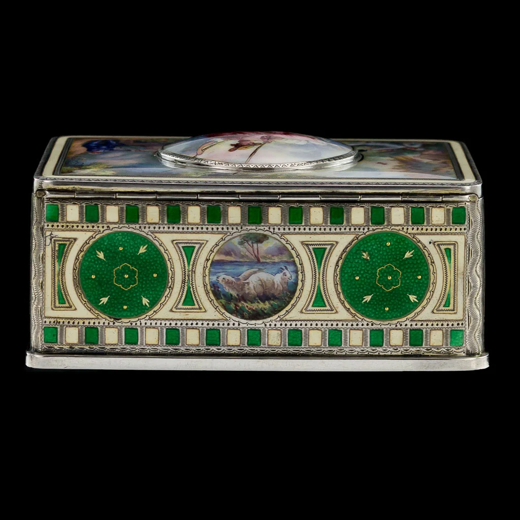 Alessio Lorenzi - ANTIQUE 19THC STUNNING SOLID SILVER & HAND PAINTED ENAMEL JEWELLERY BOX C.1890-04.jpg