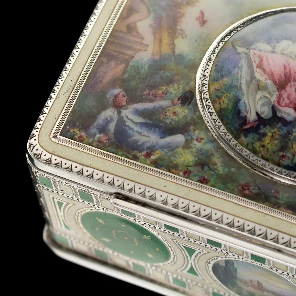 Alessio Lorenzi - ANTIQUE 19THC STUNNING SOLID SILVER & HAND PAINTED ENAMEL JEWELLERY BOX C.1890-13.jpg
