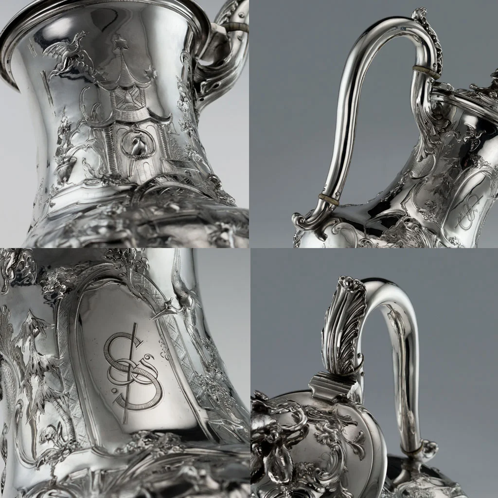 Pushkin Antiques - ANTIQUE 19THC VICTORIAN SOLID SILVER CHINOISERIE 4 PIECE TEA & COFFEE SET C.1844-08.jpg
