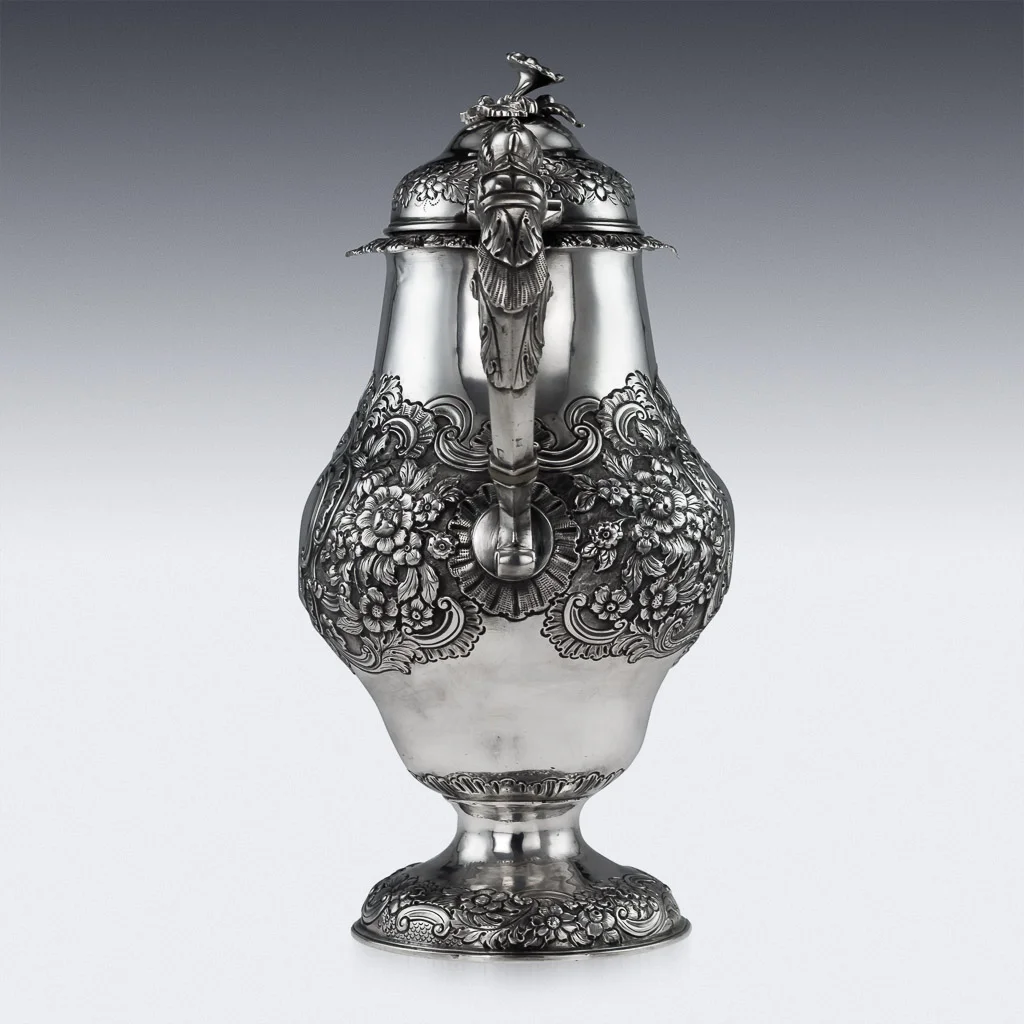 Pushkin Antiques - ANTIQUE 19thC IRISH SOLID SILVER FIGURAL COFFEE POT, JAMES LE BAS, DUBLIN c.1821-02.jpg